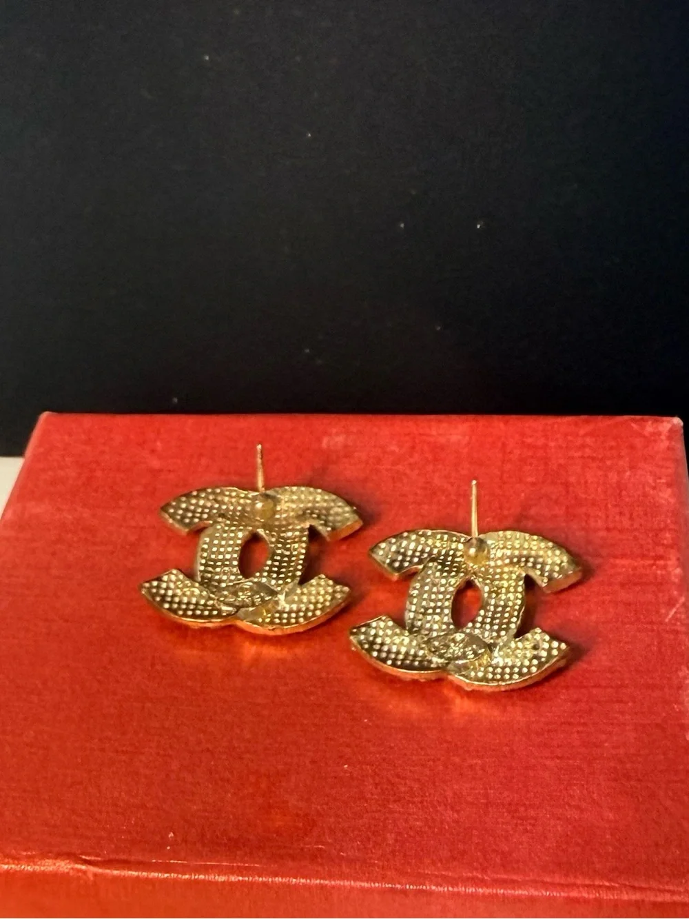 Gold Crystal Double-C Logo Stud Earrings